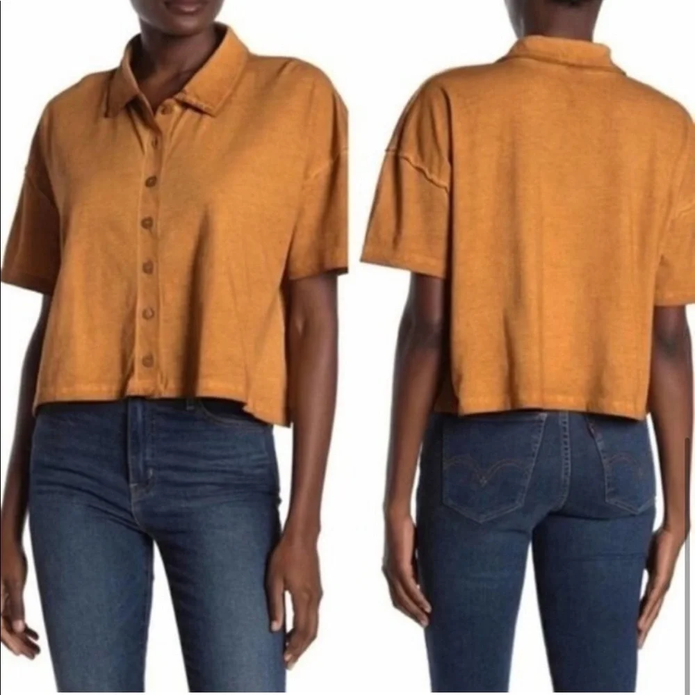 FREE PEOPLE - Weekend Rush Button Down Shirt - Copper - Picture 7 of 11